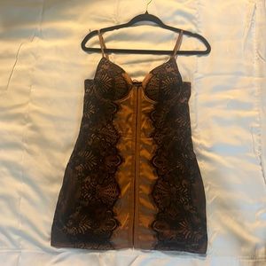 Pretty Little Thing Mocha Satin Lace Dress                       Size 6 (US)